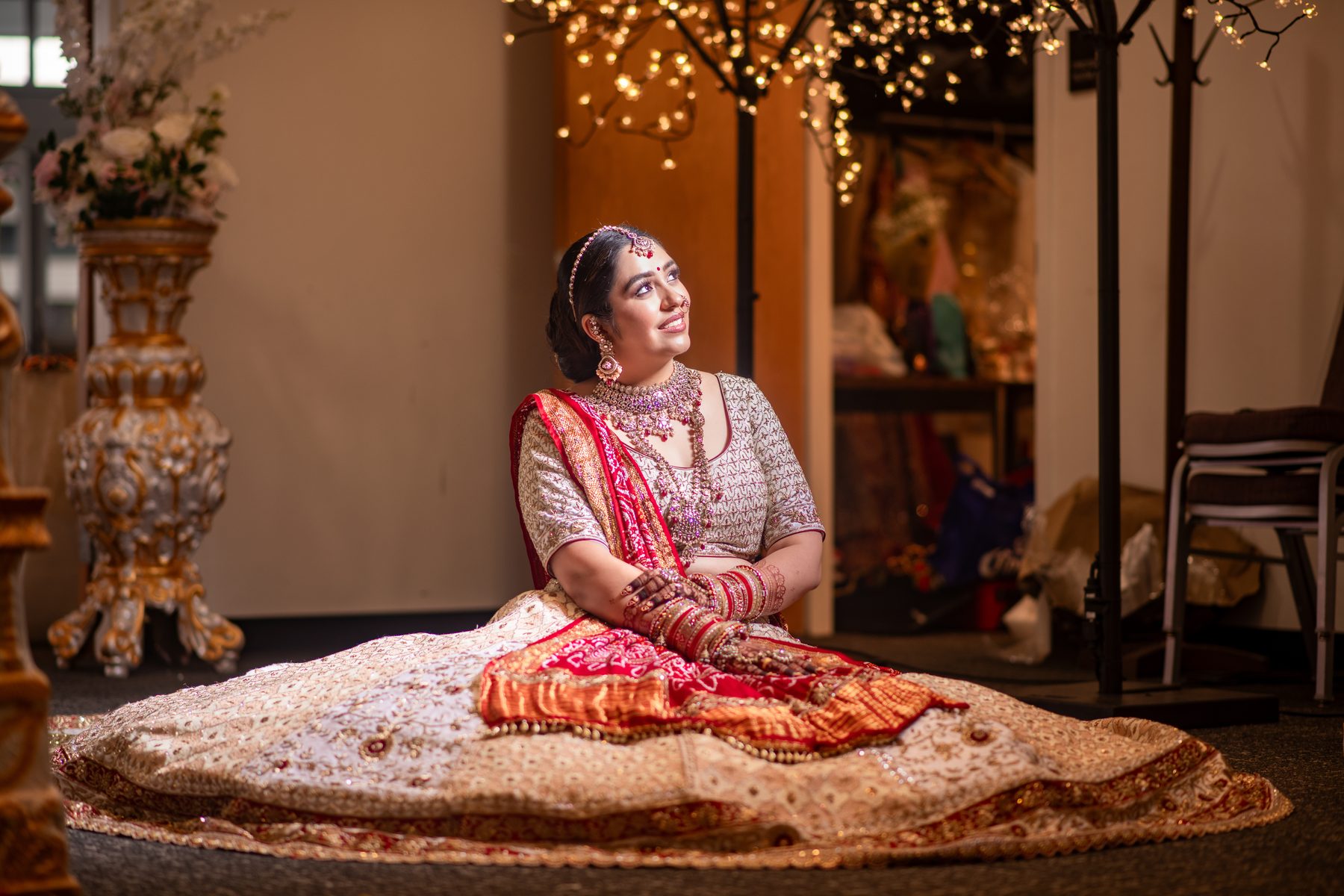 Bride in lehenga with fairy lights
