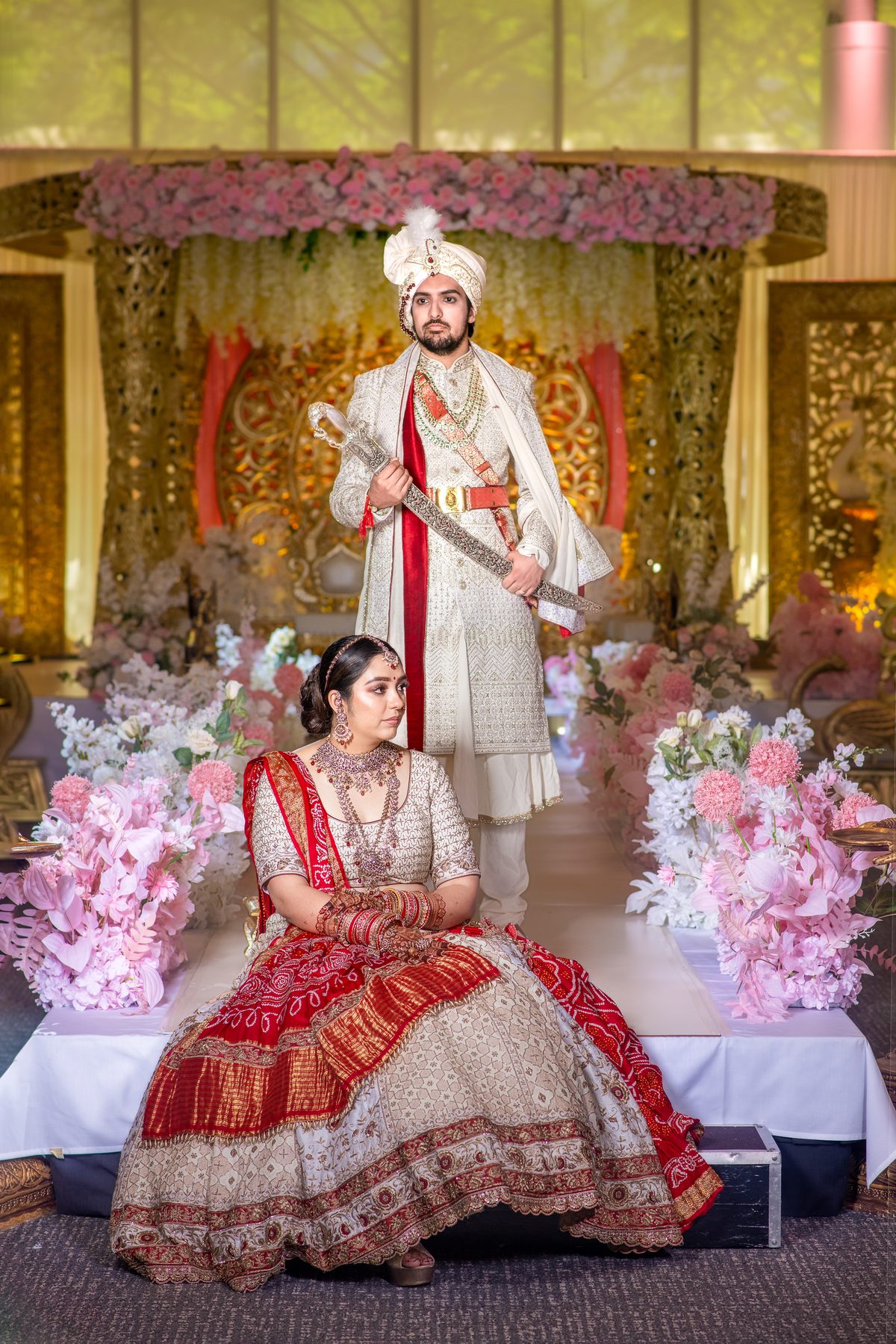 Couple at the mandap during wedding ceremony