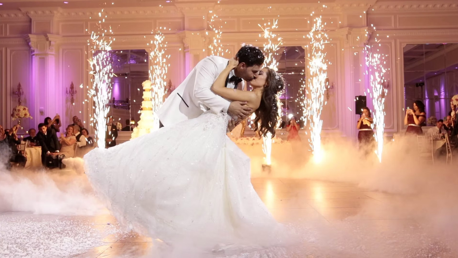 Cold spark fountains at wedding