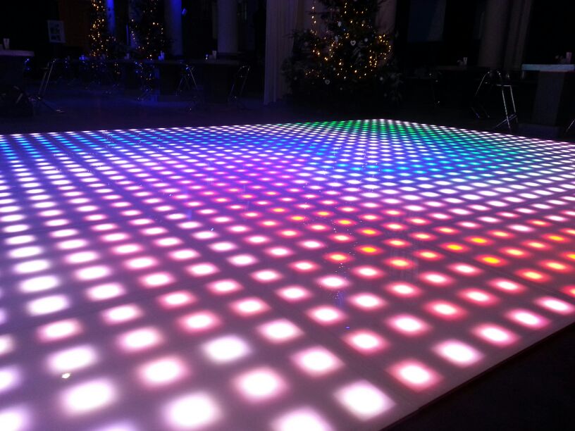 LED dance floor with illuminated tiles